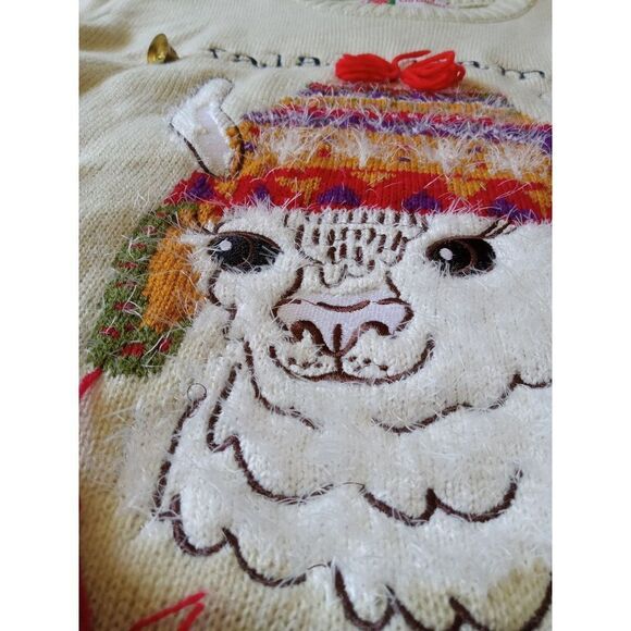 Women's Beige Tight Knit Falalallama Llama Ugly Christmas Sweater Size Medium - Picture 5 of 12